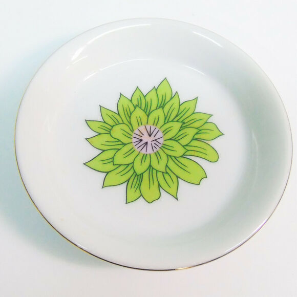 Creative Japan Trinket Tray Set 2 Ring Butter Dish 4" Coleus Plant White Gold - Picture 2 of 4